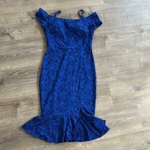Guess Blue Off-Shoulder Bodycon Midi Dress